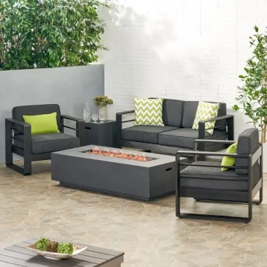 Christopher Knight Home Maya Bay Outdoor Aluminum 4 Seater Chat Set with Fire Pit image {1}