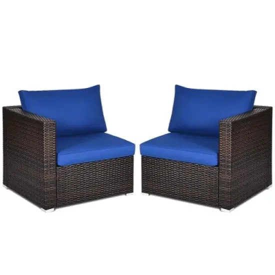 Tangkula 4PCS Rattan Corner Sofa Set Patio Outdoor Furniture Set w/ Navy Cushions image {7}