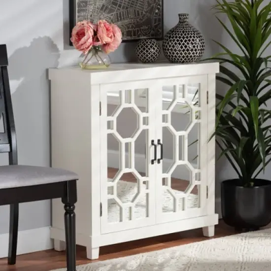 Carlena Wood and Mirrored Glass 2 Door Sideboard White - Baxton Studio image {7}