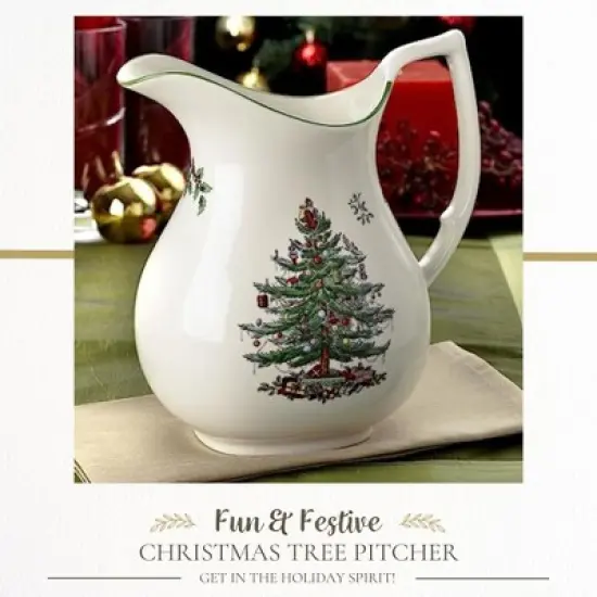 Spode Christmas Tree Pitcher - Festive 36 Ounce Fine Porcelain Pitcher for Holidays - Dishwasher Safe Pitcher with Handle image {1}
