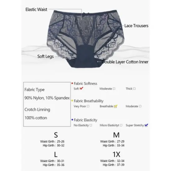 Agnes Orinda Women's Sheer Lace Trim High Rise Solid Brief Stretchy Underwear image {4}