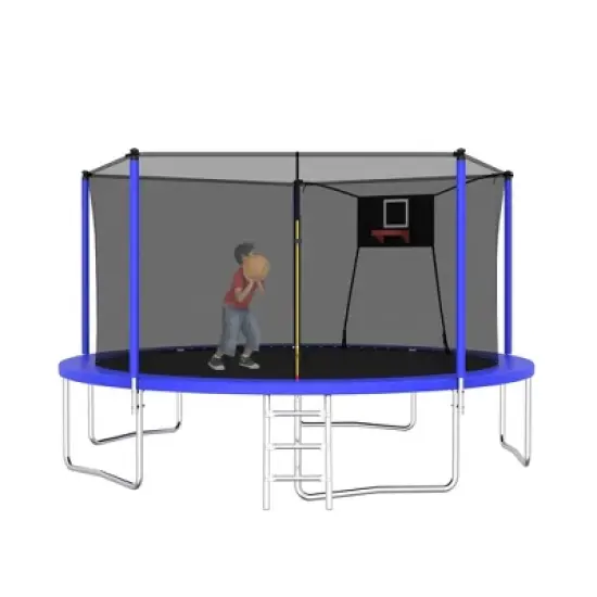 NAYSAYE Trampoline 14FT for Sports Fitness with Safety Net and Ladder for Indoor and Outdoor Fun, Blue, 168.11"*168.11"*107.87" image {5}