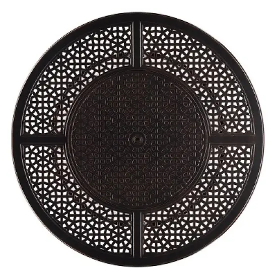 5pc Outdoor Fire Table Set with Geometric 44" Round Fire Table, 4 Deep Seating Swivel Rocking Chairs & Table Fabric Covers - Oakland Living image {4}