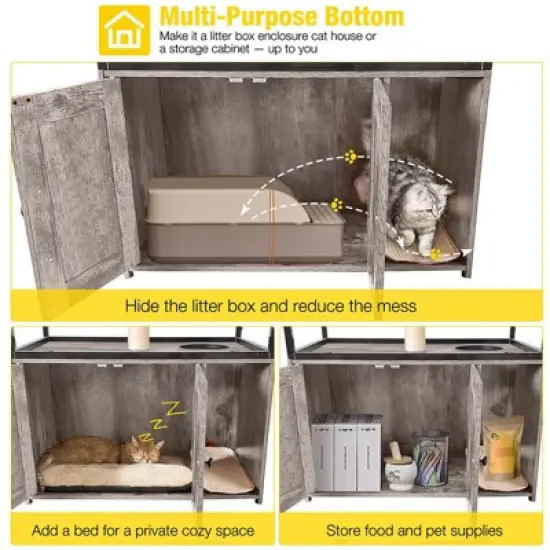 Aivituvin Wooden 3-Story Cat Condo with Litter Box Enclosure| Strong Iron Frame-AIR102 /102-I image {11}