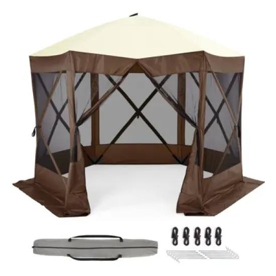Camping Gazebo Tent, Pop Up Canopy Screen Tent 6 Sided with Mesh Windows and Carry Bag for Camping,Patio, Backyard, Lawn image {8}