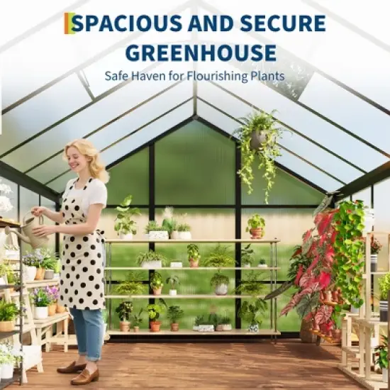 Garvee Walk-In Greenhouse with Polycarbonate Panels, Aluminum Frame, Quick Setup, Roof Vent, Outdoor Garden Greenhouse image {7}