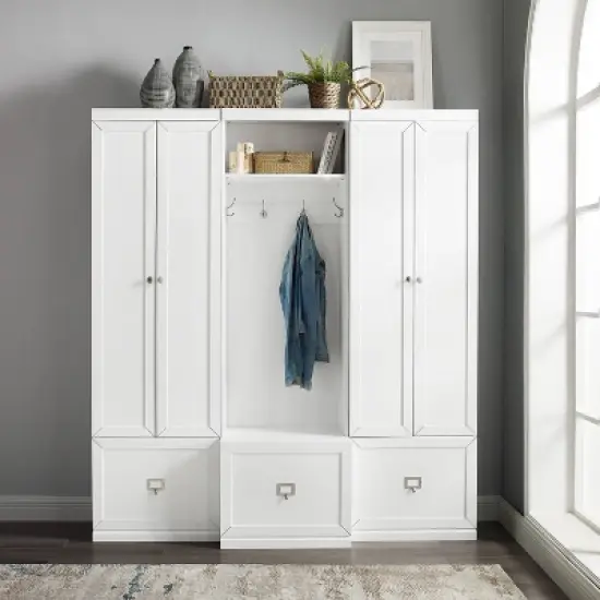 3pc Harper Entryway Hall Tree and 2 Pantry Closet Set White - Crosley image {3}