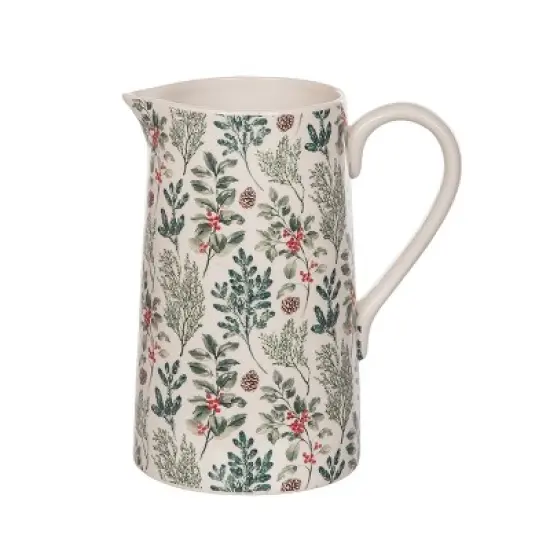 Transpac Dolomite Holiday Branches Pitcher 120oz Multicolor Ceramic Beverage Server for Christmas Tabletop Decor image {1}