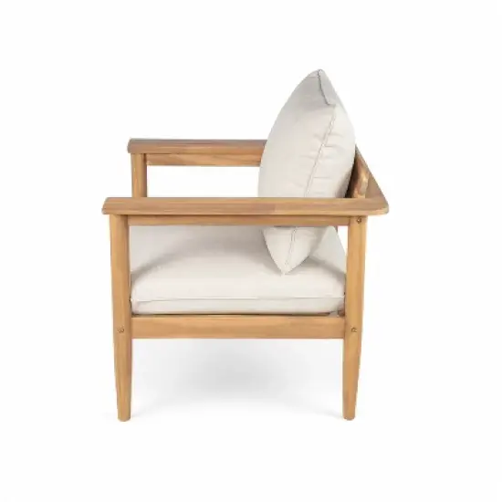 Christopher Knight Home Kari Patio Acacia Wood Slatted Club Chair with Water-Resistant Cushions, Beige/Light Teak image {4}