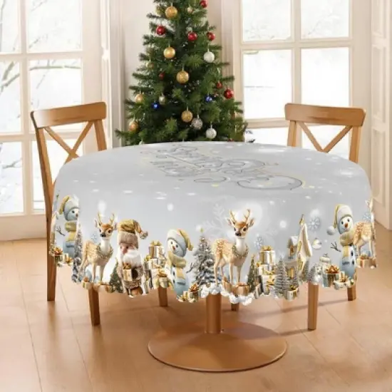LOVEVOOK Merry Christmas Tablecloth, Snowman Tablecloth, Snowflake Table Cloths Stain Resistant Dining Table Cover for Holiday Decor image {3}