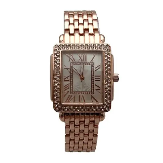 Olivia Pratt Square and Rhinestones Metal Band Women Watch image {6}