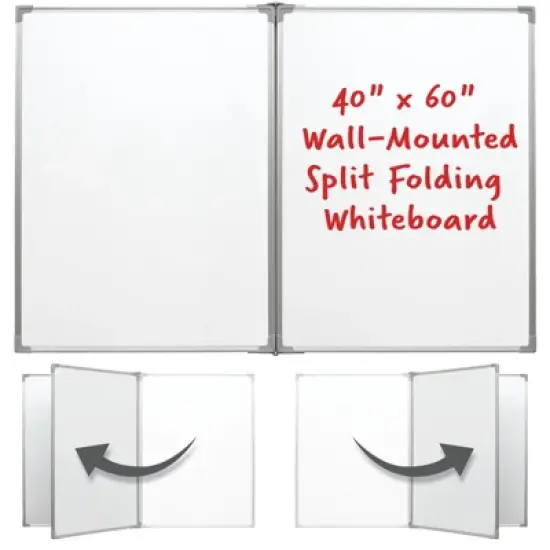 Excello Global Products 40" x 60" Wall Mounted Split Folding Whiteboard image {8}