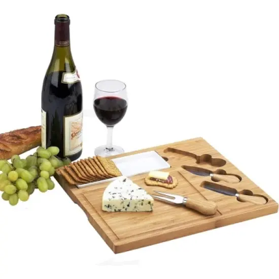 Picnic at Ascot Personalized Engraved Premium Bamboo Charcuterie Board with Cheese knives & Ceramic Dish image {1}