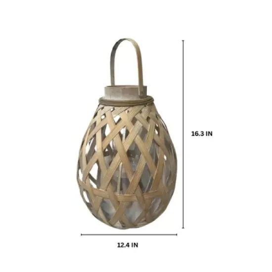Essential Decor & Beyond 16.3" Natural Bamboo Glass Candle Holder Tabletop Lantern With Handle image {1}