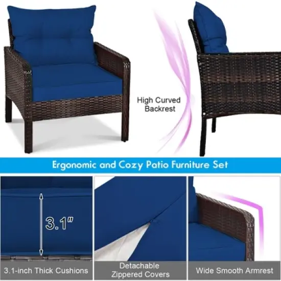 Costway 5 PCS Patio Rattan Wicker Furniture Set Sofa Ottoman Coffee Table Cushioned image {6}