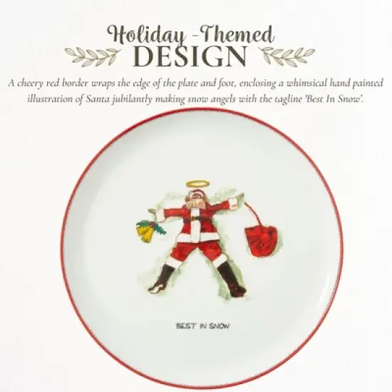 Spode Kit Kemp Doodle 10.7" Cake Stand - Best in Snow Doodle - Whimsical Santa Illustration, Fine China Cake Display for Elegant Dessert Presentation image {2}