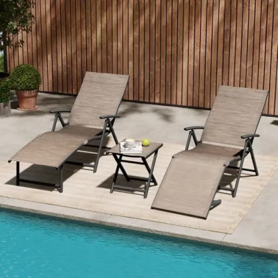 Pellebant Outdoor Aluminum Adjustable Folding Chaise Lounge Chairs and Foldable Side Table image {7}