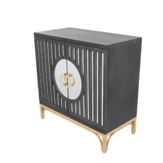 Art Deco Contemporary Mirrored Wood Cabinet Black - Olivia & May image {8}