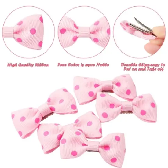 Unique Bargains Cute Dogs Cats Puppies Bows Pink Dog Hair Bows with Dots Pattern Grooming Barrette Clip Accessories 5 Pcs image {4}