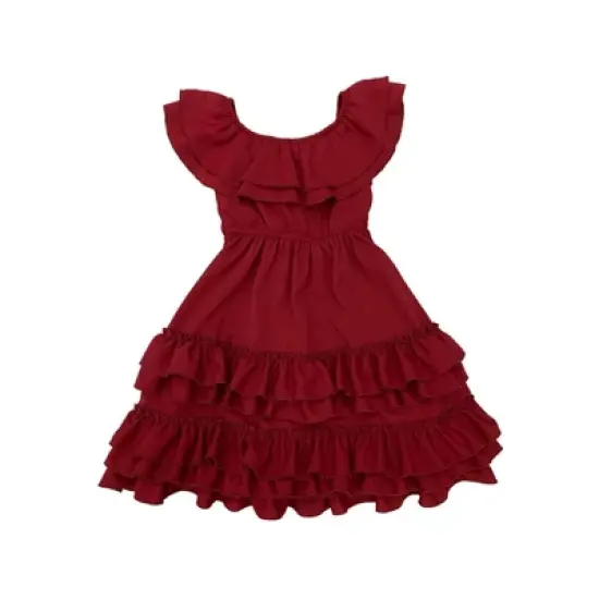 Girls Crisp Cranberry Tiered Ruffle Midi Dress - Mia Belle Girls image {2}