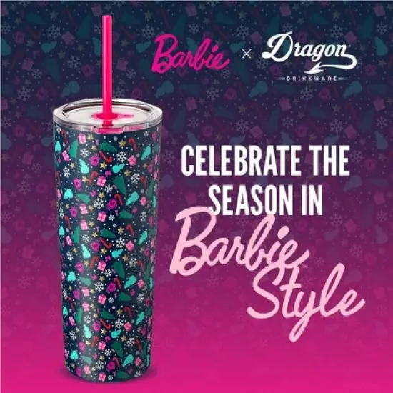 Barbie x Dragon Glassware 24 oz Vacuum Insulated Tumbler with Lid and Straws Christmas image {6}