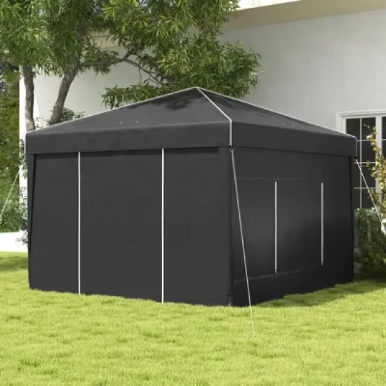 Gulches 9.7' x 9.7' Pop Up Canopy with Sidewalls, Portable Tent with 2 Mesh Windows & Reflective Strips, Includes Carry Bag for Outdoor Events (Black) image {3}
