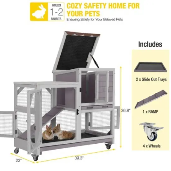 Aivituvin Premium 2-Story Wooden Rabbit Hutch with Casters | Pull-Out Tray-AIR7013 image {11}