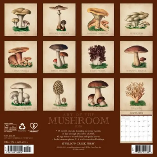 Willow Creek Press 2026 Art of the Mushroom Wall Calendar image {1}
