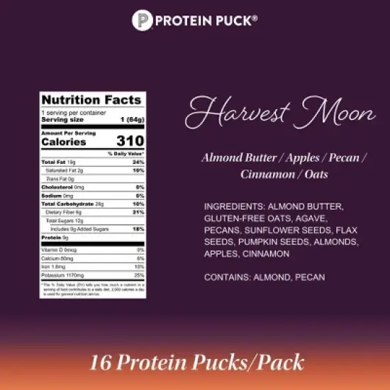 Protein Puck Harvest Moon Nutrition Bars - Apple Cinnamon - 2.25oz image {2}