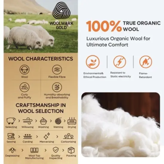 Bestier 12 inch King Size Pillow Top Mattress, Organic Wool Gel Memory Foam Mattress in a Box, Black, Made in US image {3}