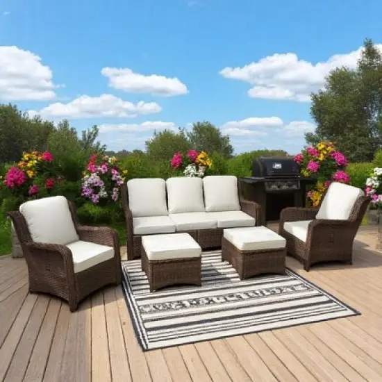 3-Seat Outdoor Couch Set with 2 Single Chairs and 2 Ottomans, Weather-Resistant Cushions, Steel Frame image {16}