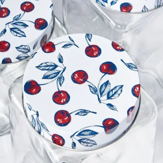 American Atelier Square Clear Glass Jars, Set of 3, Cherry Design on Airtight Lid, For Coffee, Beans, and Dry Goods, 45, 63, and 74-Ounce Capacity image {9}