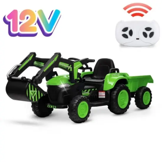 3-in-1 Ride-On Kids Excavator with Remote Control, 12V Electric Car Toy with LED Lights, Bluetooth Music, Digger and Trailer image {7}
