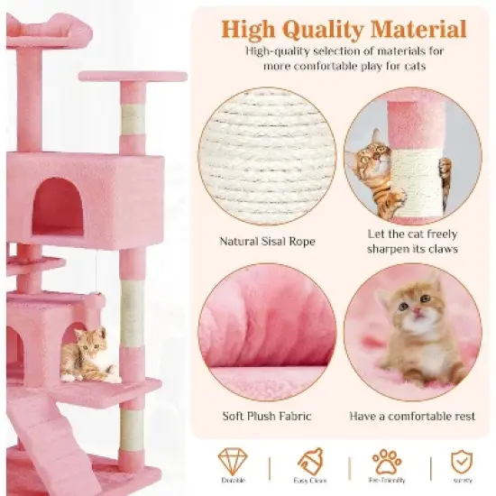 Gulches 54 "Cat Tree Tower - multi-level with sisal grab post, indoor apartment with ladder, plush toys, rest and play image {2}