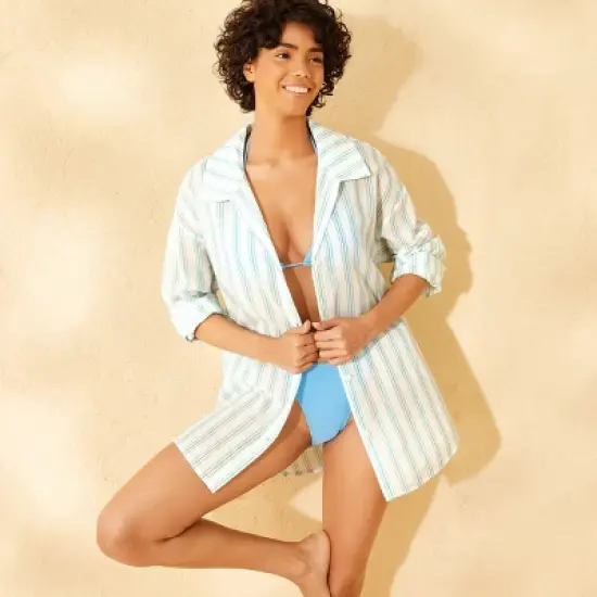 Women's Long Sleeve Button-Down Cover Up Top - Wild Fable&trade; Cream image {2}