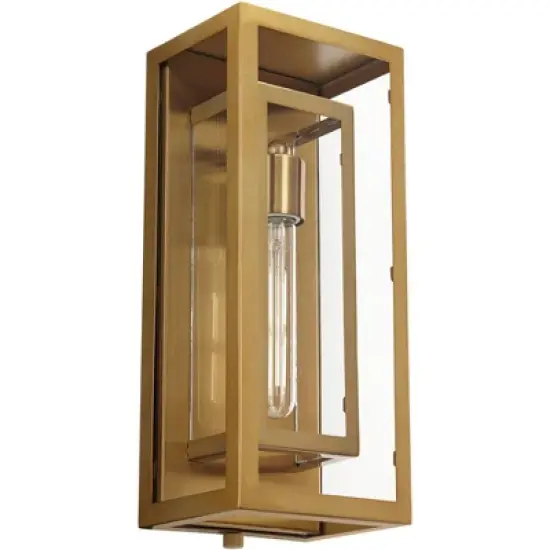 Possini Euro Design Modern Outdoor Wall Light Fixture Brass 16 1/4" Clear Glass Panel for Exterior Barn Deck House Porch Yard Patio Outside Garage image {4}