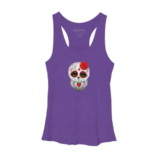 Women's Design By Humans Cute Red Day of the Dead Sugar Skull Owl By jeffbartels Racerback Tank Top image {6}