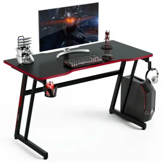 Costway 47.5'' Gaming Desk Z-Shaped Computer Office Table w/Gaming Handle Rack Red/Blue image {11}