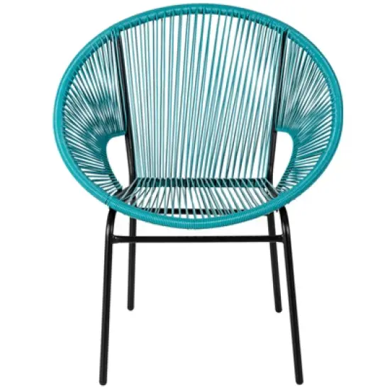 Tangkula 3 PCS Patio Furniture Set Outdoor PE Chairs & Table Set for Yard Poolside Garden Turquoise/Black image {3}