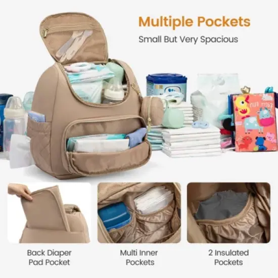 Itopfox Small Waterproof Diaper Backpack with Changing Pad, Stylish Baby Bag for Travel, Includes Stroller Buckles, 14 Inch image {5}