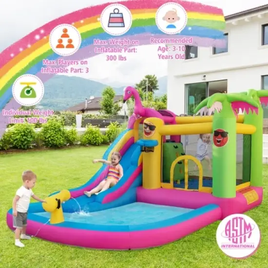Costway Tropical Inflatable Bounce Castle for Backyard, Ocean Ball & 735W Blower Include image {4}