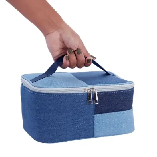 3-Piece Retro Jean Cosmetic Makeup Bag Set For Travel, Beauty Organization, Cotton Denim (3 Sizes: Large, Medium, Small) image {2}