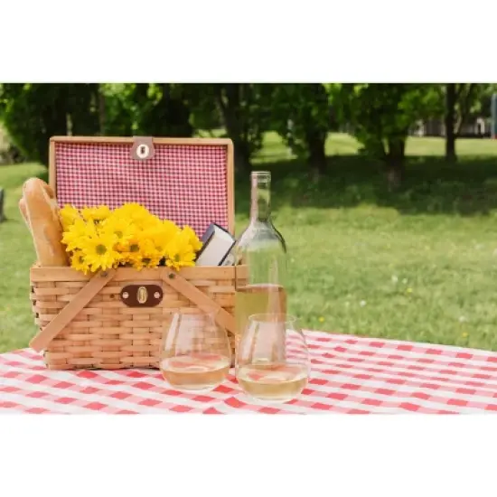 Vintiquewise Picnic Basket Gingham Lined with Folding Handles image {2}