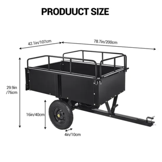 750 lbs Heavy-Duty Steel Dump Cart - 15 Cubic Feet Garden Utility Trailer with Removable Sides, Hand-Pull or Foot Pedal Dumping for ATV UTV image {1}