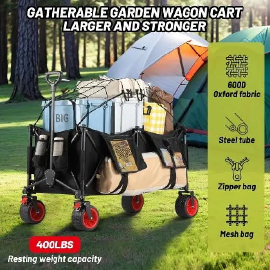 Acekool 400lb Capacity Folding Cart - 42"x22"x30" Utility Wagon w/Smooth Wheels & Cup Holders, Navy image {2}