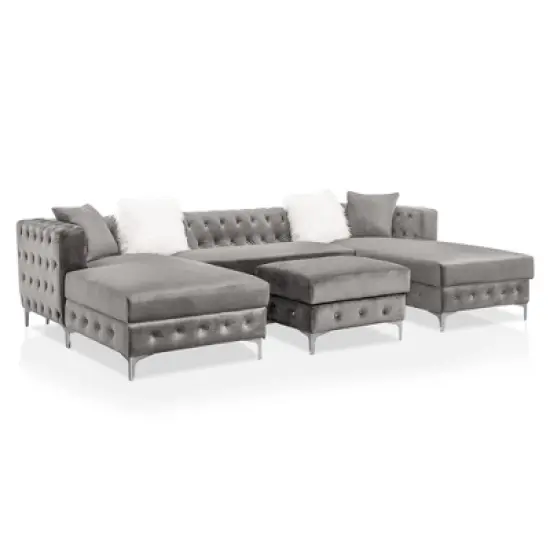 Elmhurst U Shaped Deep Button Tufted Sectional with Ottoman - HOMES: Inside + Out image {4}