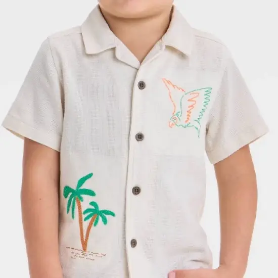 Toddler Boys' Embroidered Tropical T-Shirt - Cat & Jack&trade; Cream image {1}