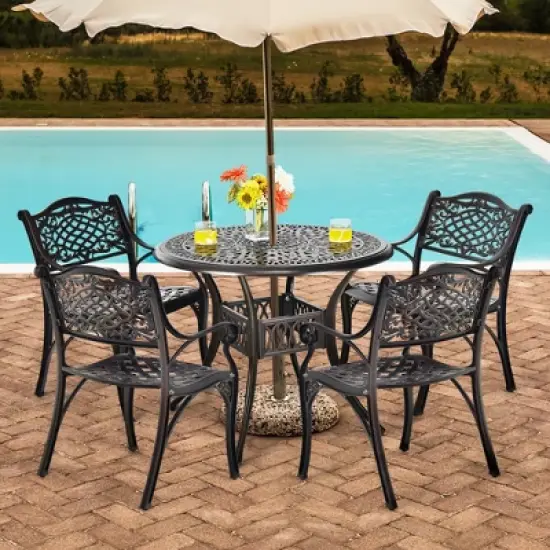 Costway 5 PCS Patio Dining Bistro Sets Cast Aluminum Round Patio Table W/Chairs image {1}