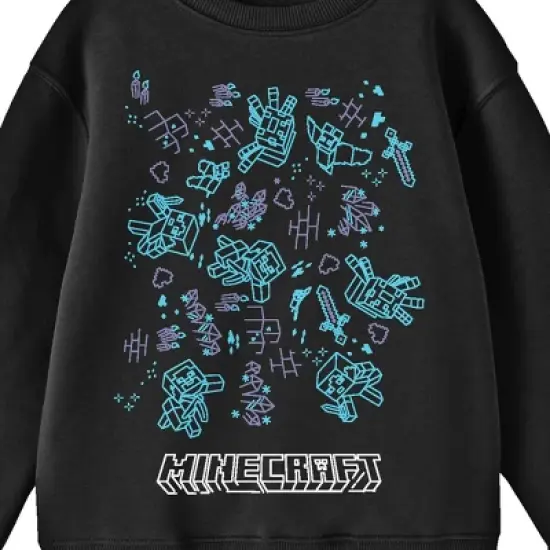 Minecraft Game Doodles Youth Black Crew Neck Sweatshirt image {1}