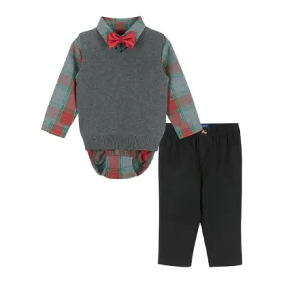 Andy & Evan  Infant  Boys Holiday Check Buttondown w/Vest Set image {4}